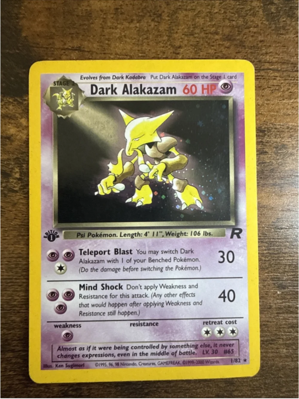 Pokémon TCG Dark Alakazam Holo Rare Card 1/82